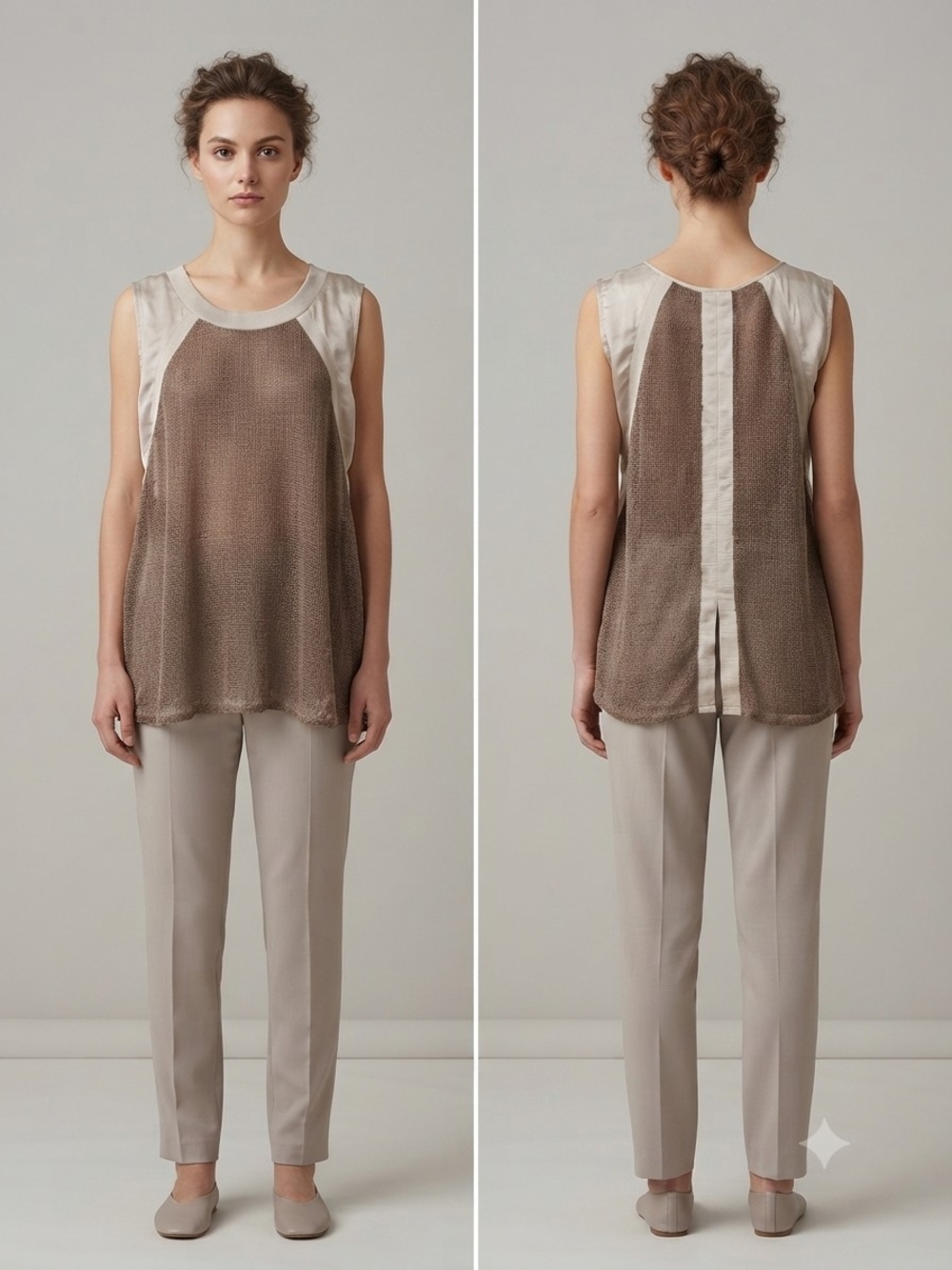 NÜ Denmark Mixed Media Open-Knit Mesh Sleeveless Top Medium Minimalist